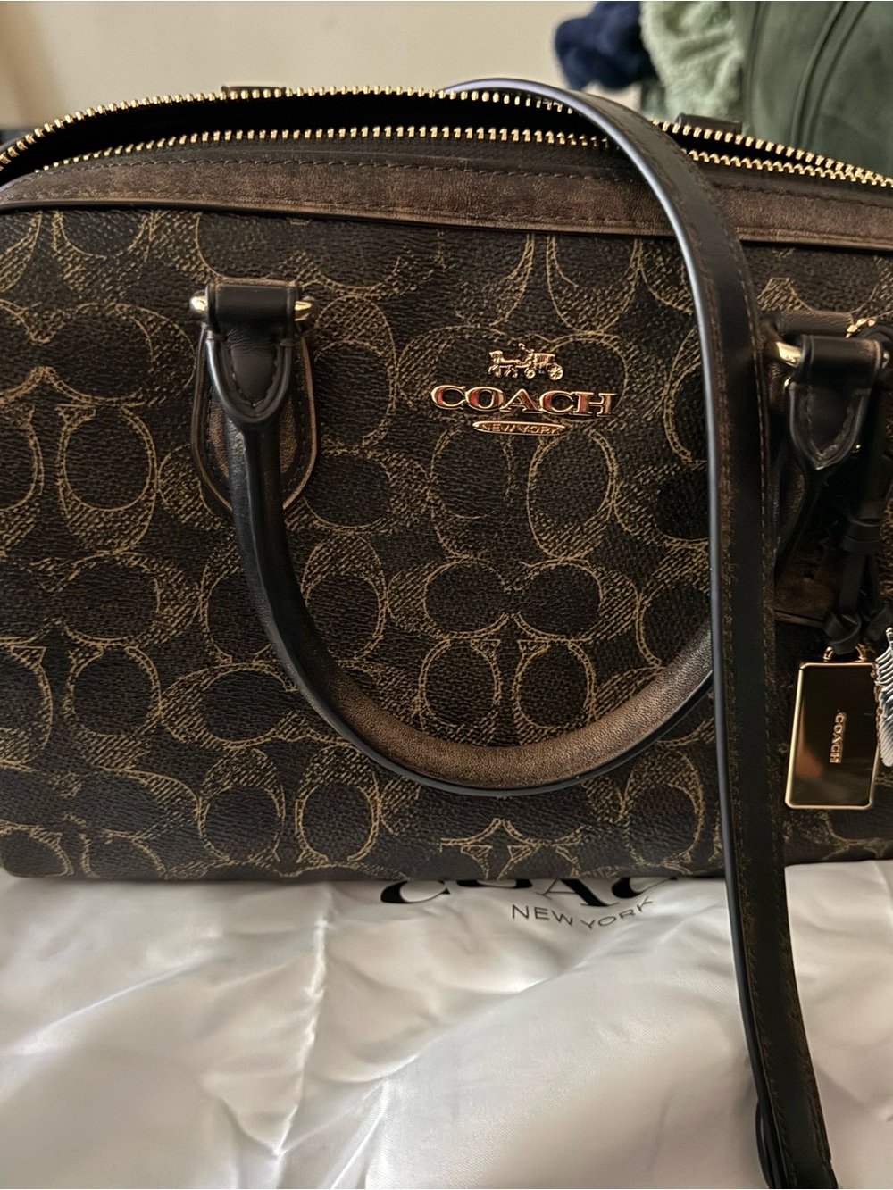 Coach Rowan Signature Logo Satchel in Brown/Black